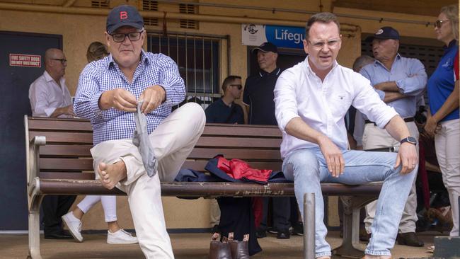 Prime Minister Scott Morrison at Collaroy Surf Life Saving Club in Sydney on Saturday. Picture: NCA NewsWire / Jenny Evans