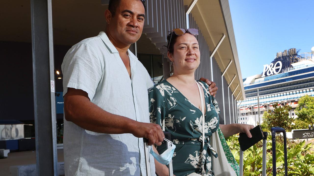 Desmond and Olivia Patu of the Gold Coast say the suburb doesn’t match up to the slick terminal. Picture: Liam Kidston.