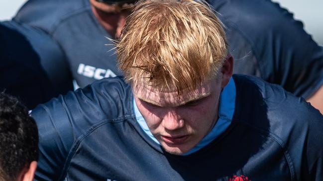 20th September 2022. News Local. SportDaceyville, Sydney, NSW, Australia.Pics by Julian Andrews.Rugby Union Action from the NSW Waratahs Under 18 team v Melbourne Rebels.Picture shows:WaratahÃs player(s):  Prop and multi try scorer Jack BarrettRebels player(s):