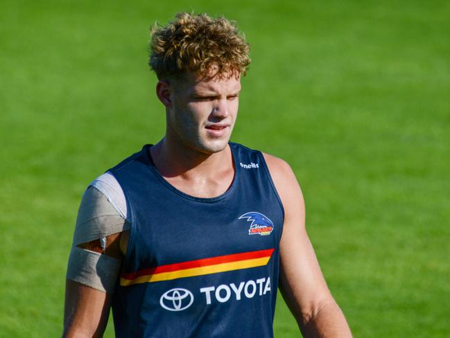 Mitch Hinge is out for an indefinite period after twice dislocating his shoulder twice during the Crows’ Round 1 success.