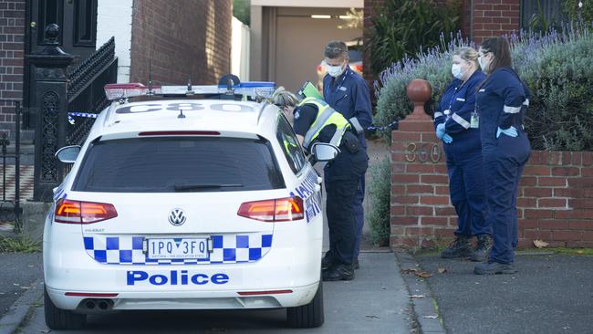 Homicide detectives investigate at Park St in South Melbourne. Picture: Sarah Matray