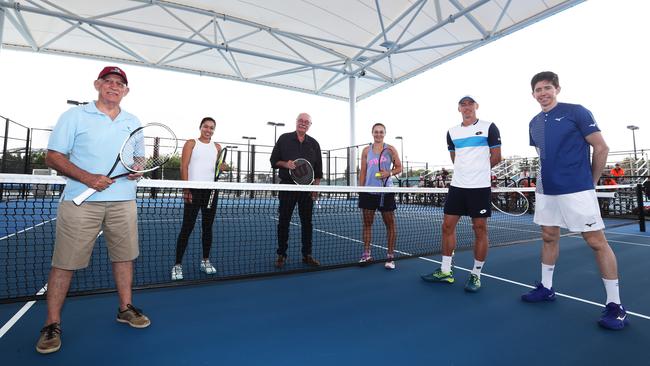 Cairns Mayor Bob Manning, Lizette Cabrera, Leichhardt MP Warren Entsch, Ash Barty, John Millman and John-Patrick Smith. Picture: Supplied/Tennis Australia