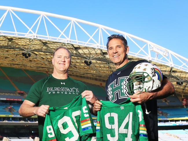 Australia's former University of Hawaii footballers Paul Sironen and Colin Scott. Picture: Mark Evans