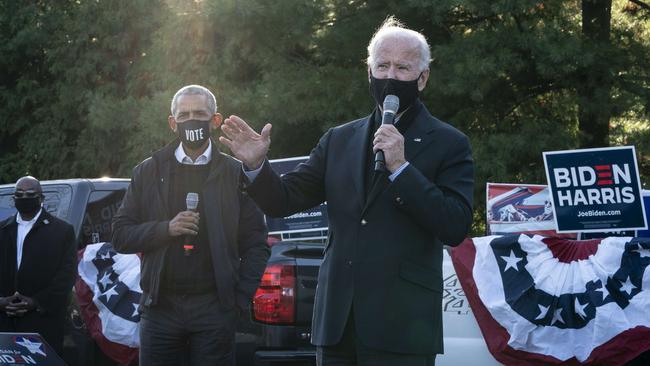 Joe Biden, right, and former US president Barack Obama campaign at Birmingham Unitarian Church in Bloomfield Hills, Michigan, over the weekend. Picture: AFP