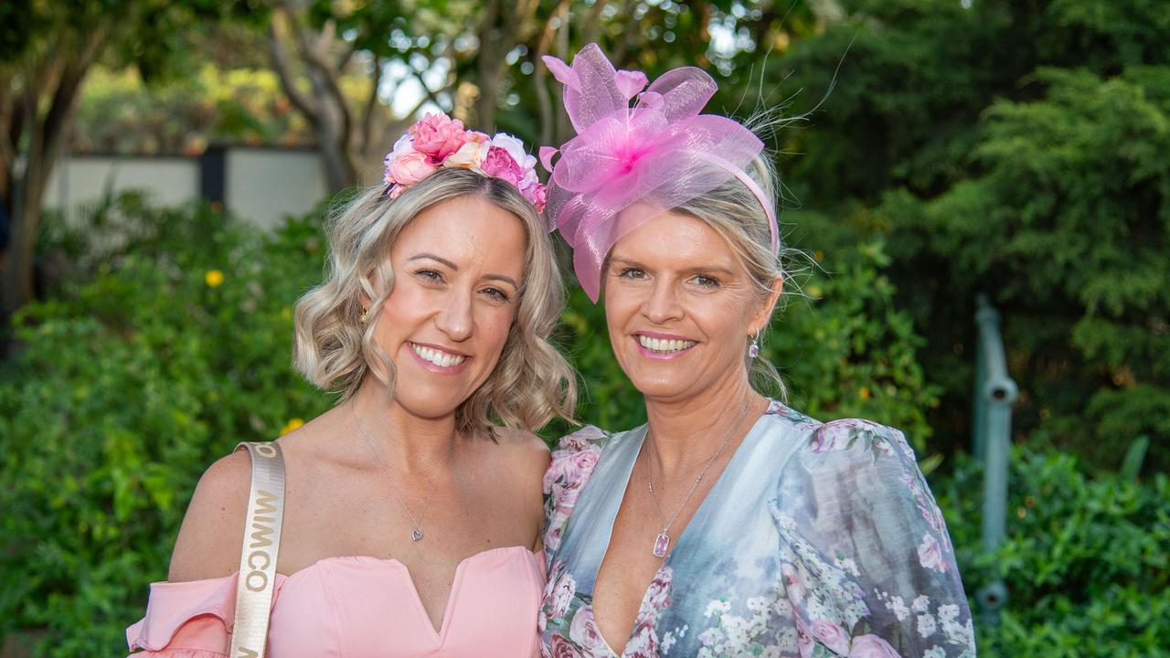 (From left) Nikala Drager and Treena Kenny. Pink Ribbon race day at Clifford Park. Saturday, September 14, 2024. Picture: Nev Madsen