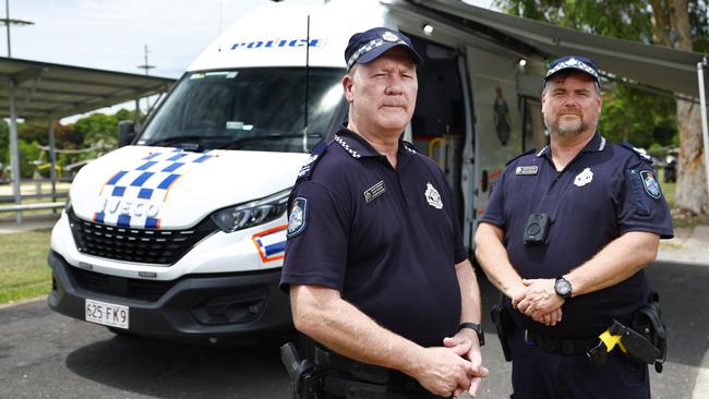 Late last year Cairns police took delivery of their first Mobile Police Beat, a mobile office van which is suitable to conduct almost all police duties. Senior Sergeant Gary Hunter and Senior Sergeant Geoff Stockall in front of the Mobile Police Beat, which can be used at major events and remotely for long periods. Picture: Brendan Radke