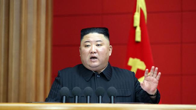 Kim’s weight has fallen from about 140kg to 120kg. Picture: STR/KCNA via KNS/AFP