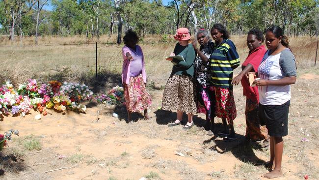 Consultation with community elders and members was key in identifying graves at Barunga cemetery; Nell Brown, Claire Smith, Ester Bulumbara, Raelene Bulumbara, Veronica Moreen, Jasmine Willika. PICTURE: Gary Jackson