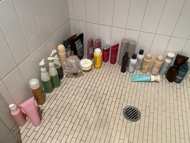 My beauty product stash was causing me a headache in the shower. Picture: Supplied/news.com.au