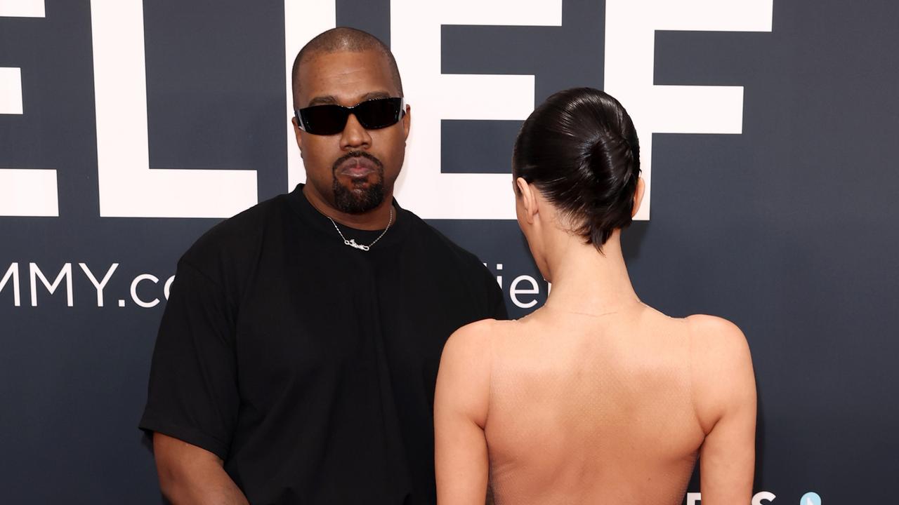 West and his Aussie wife Bianca Censori at last month’s Grammys. Picture: Matt Winkelmeyer/Getty