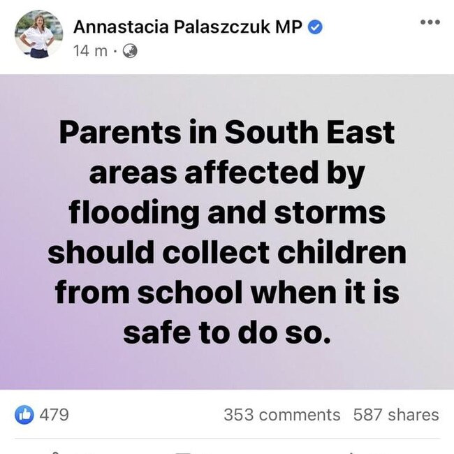 The initial post on Premier Annastacia Palaszczuk’s Facebook page.