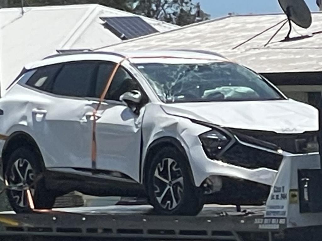 This car ended up on its roof after a crash at Pt Vernon before it was righted and towed away. It was the second time emergency crews were called to a rollover in Hervey Bay within hours.