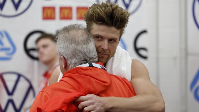 MELBOURNE, AUSTRALIA - SEPTEMBER 28: Dane Rampe of the Swans is seen after the AFL Grand Final match between Sydney Swans and Brisbane Lions at Melbourne Cricket Ground, on September 28, 2024, in Melbourne, Australia. (Photo by Daniel Pockett/AFL Photos/Getty Images)