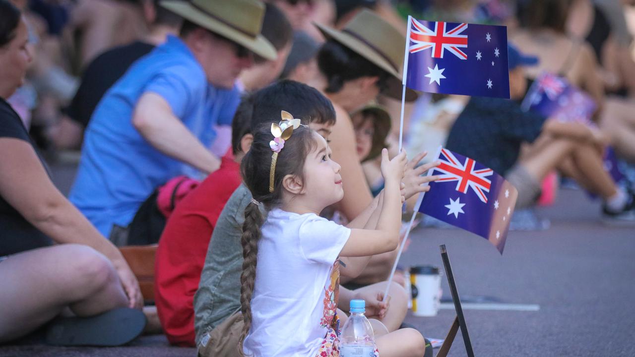 Kira Gilera at the march on Darwin's Knuckey St commemorating ANZAC Day 2021. Picture Glenn Campbell