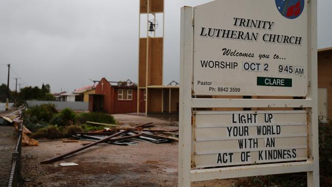 Trinity Lutheran Church in Blyth lost its roof but not its spiritual foundations. Picture: Dylan Coker.