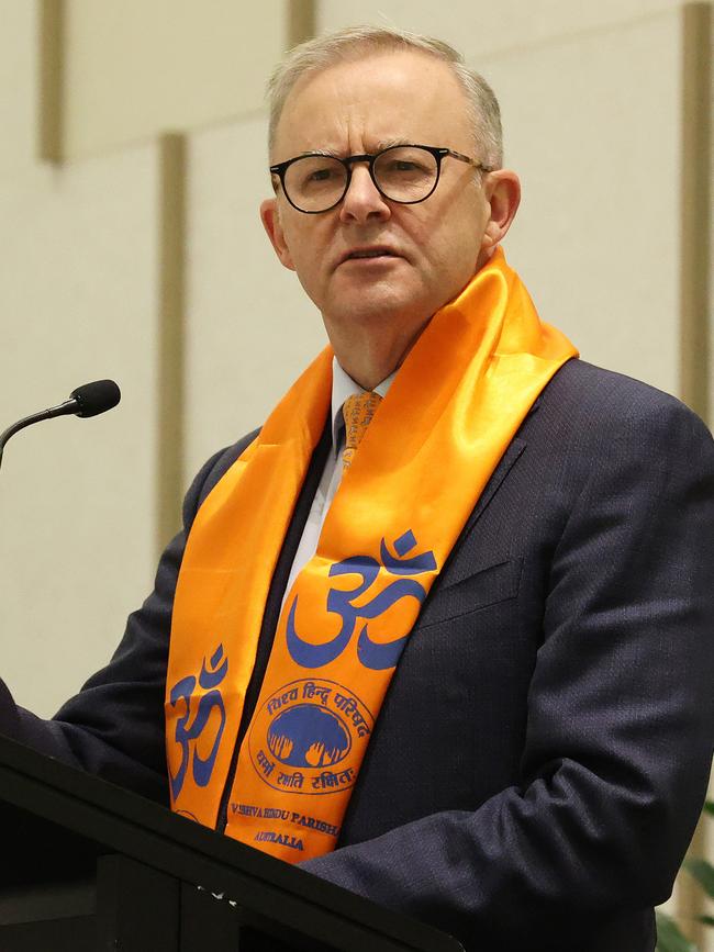 Anthony Albanese at a 2022 community dinner hosted by the Hindu Council of Australia. Picture: Liam Kidston