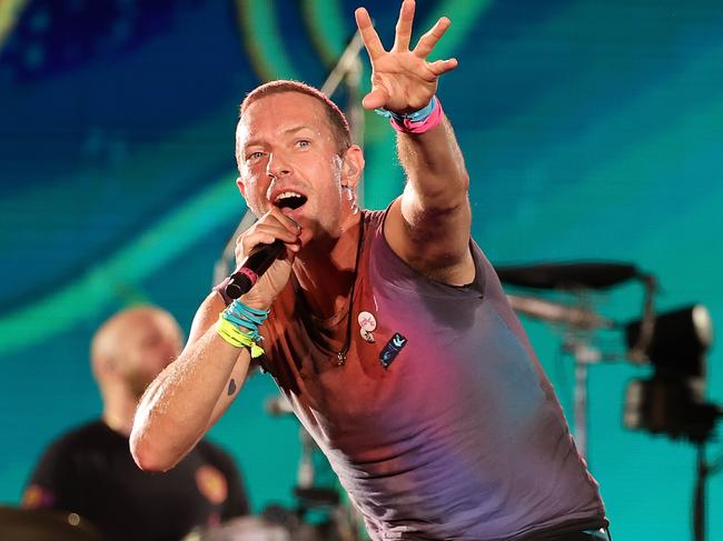PERTH, AUSTRALIA - NOVEMBER 18: Chris Martin of Coldplay performs on stage at Optus Stadium on November 18, 2023 in Perth, Australia. (Photo by Paul Kane/Getty Images)