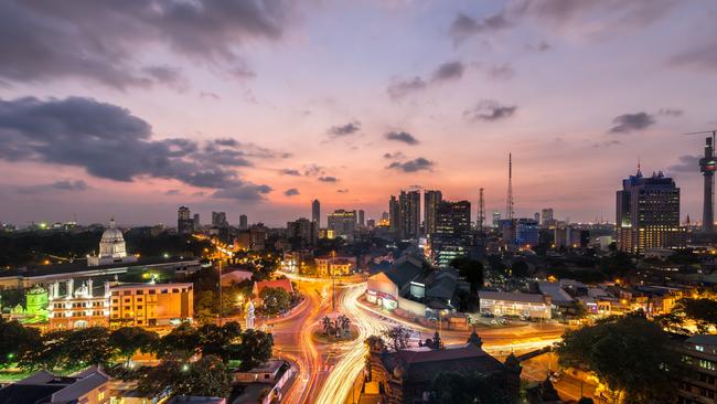 Top view of Colombo city at sunset in Sri Lanka.