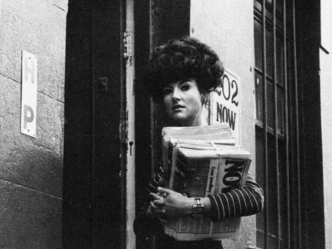 Juanita Nielsen outside the office of her NOW newspaper at 202 Victoria St, Kings Cross.