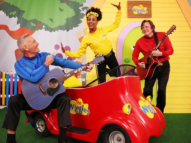 Australian children's performers 'The Wiggles' (L-R) Anthony Field, newcomer Tsehay Hawkins (16) and Murray Cook .The group are being inducted to The ARIA hall of Fame which acknowledges performers, producers, songwriters and others who have influenced music culture in Australia. Jane Dempster/The Australian.