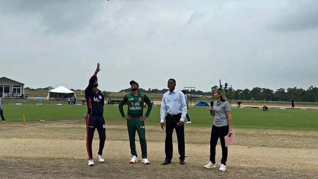 Coin toss during the T20 International series between USA and Bangladesh in Dallas, Texas in May 2024. Picture: X