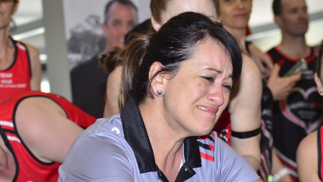 Julie Pavone became emotional as she rowed Team Julie home in the final minutes of the 2020 Laurie's Love Row for a Cure.