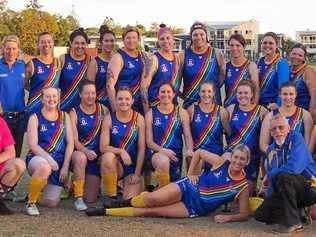 STRONG BOND: The Ipswich Eagles women's Aussie rules team preparing for this weekend's finals.