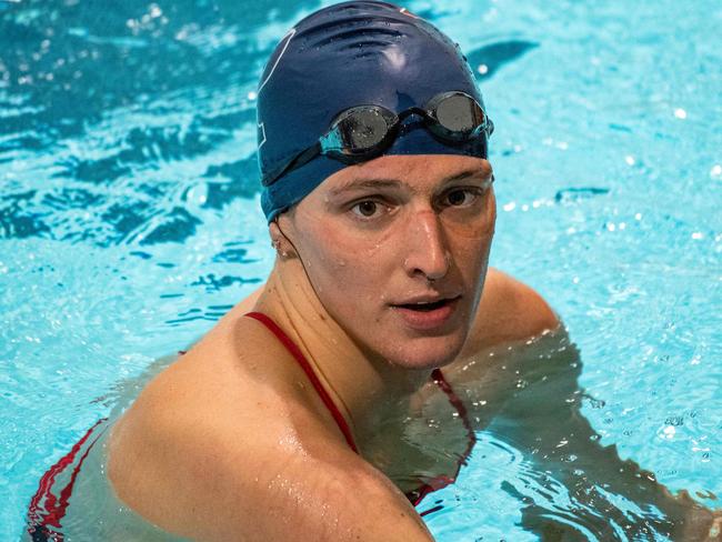 (FILES) In this file photo taken on January 22, 2022 Lia Thomas, a transgender woman, finishes the 200 yard Freestyle for the University of Pennsylvania at an Ivy League swim meet against Harvard University in Cambridge, Massachusetts. - Transgender swimmer Lia Thomas ended her controversial college swimming career with a last place finish in the final of the 100-yard freestyle at the US collegiate champsionships on Saturday. Thomas, who competes for the University of Pennsylvania, trailed home in eighth place in 48.18sec, more than two seconds behind winner Gretchen Walsh, who touched the wall in 46.05sec. (Photo by Joseph Prezioso / AFP)