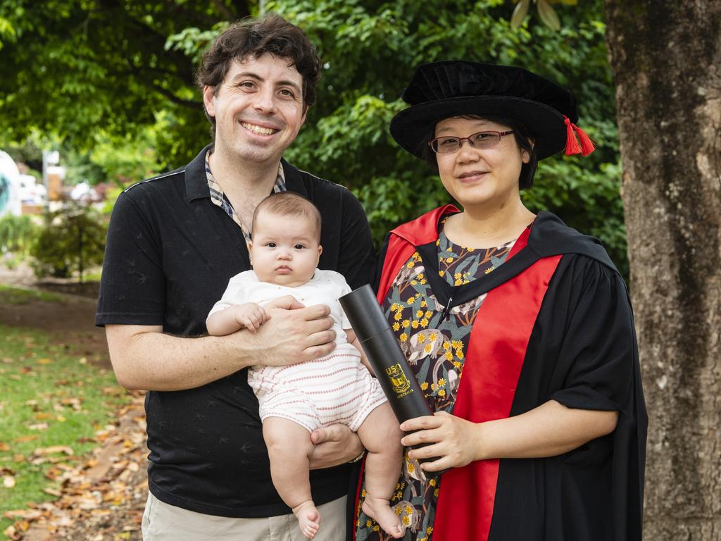 Doctor of Psychology (Clinical) graduate May Chi with Daniel and Aurelia Wright at the Doctor of UniSQ graduation ceremony at Empire Theatres, Tuesday, December 13, 2022.