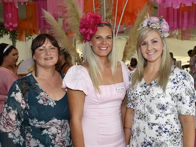 Bet365 Traralgon Cup Day, held at Traralgon Racecourse, Traralgon, Victoria, 1st December 2024: Paula Williams, Danielle Daniel (Laser Clinics Australia owner) and Belinda Burnett. Picture: Andrew Batsch