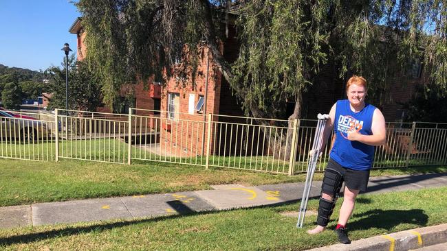 Shaniel Bowe on the road to recovery after an alleged hit and run, where he was left in a gutter at Wallsend with serious injuries. Picture: Supplied.