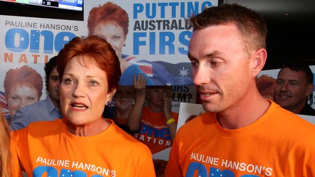 James Ashby with Pauline Hanson on election night. Picture: Liam Kidston