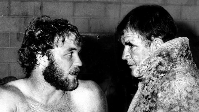 Wally Lewis and Jack Gibson together after a NSW v Queensland game at Leichhardt Oval in 1981.