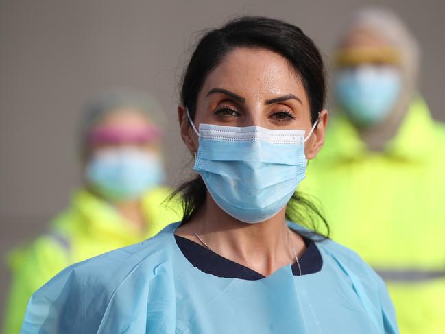 NSW Health have established a Covid-19 pop-up testing clinic at the carpark of Bankstown Central shopping centre. Pictured is Nurse Souraya Farah. Picture: David Swift