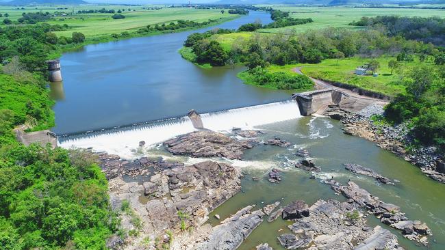 Reef Catchments staff have captured this image of Dumbleton Weir, on Mackay's Pioneer River, using drone technology. Picture: Reef Catchments