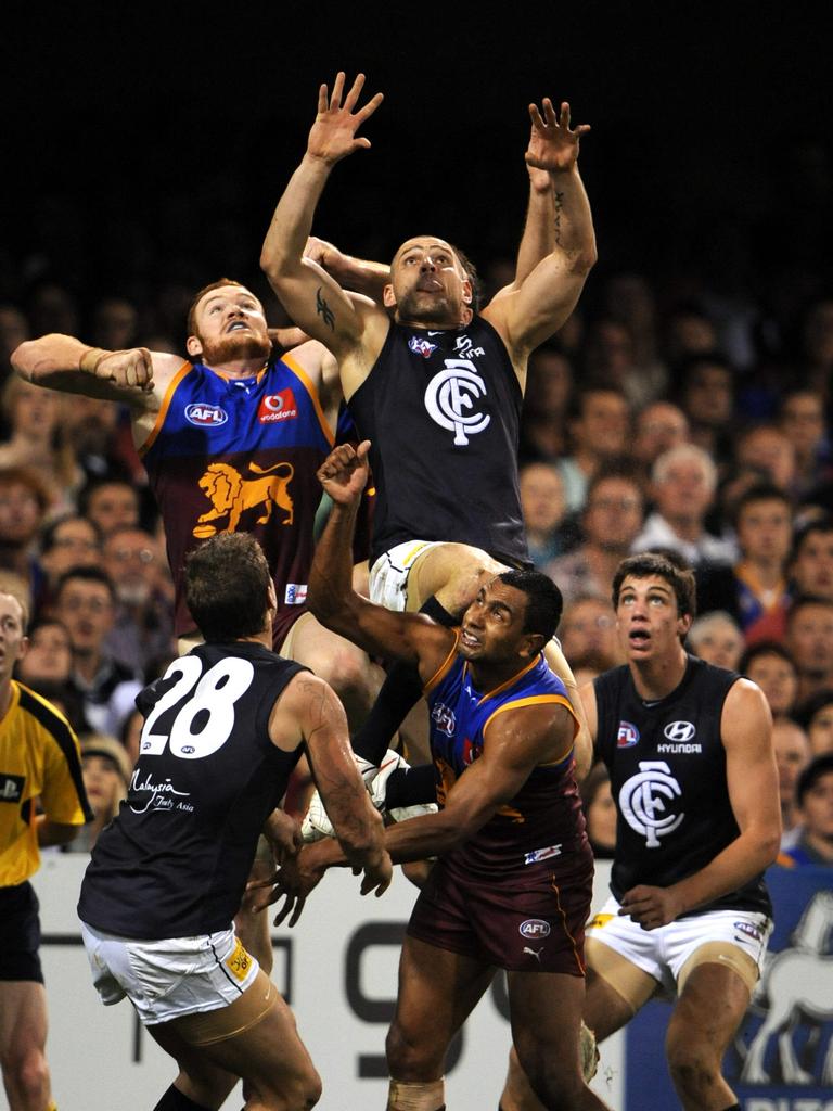 Brendan Fevola (top) was arguably the best key forward in the league through the 2000s.