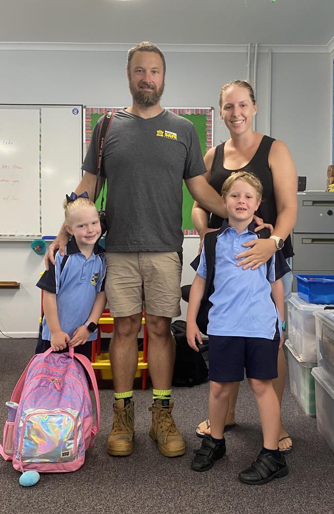 Frankie, Cooper, Chris and Amy Richardson ahead of the first day of school at Coolum State School in 2023. Picture: Eddie Franklin