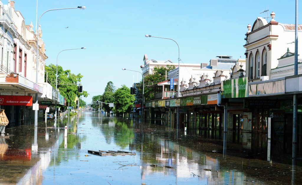 The Mryborough CBD , Kent Street. The levee overflowed about 1am Tuesday. Picture: Robyne Cuerel