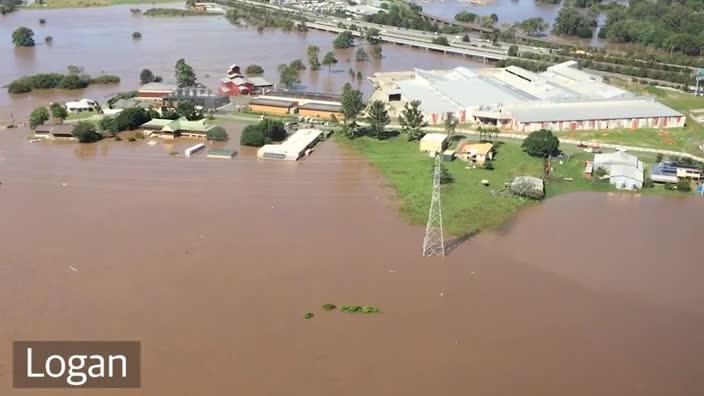 Aerial view of floodwaters at Gold Coast and surrounds