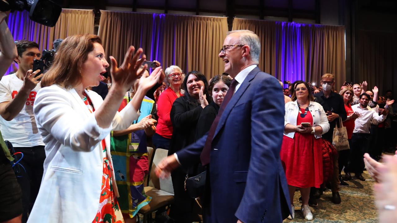 Opposition Leader Anthony Albanese arrives at the Labor campaign rally in Brisbane Picture: Lisa Maree Williams/Getty