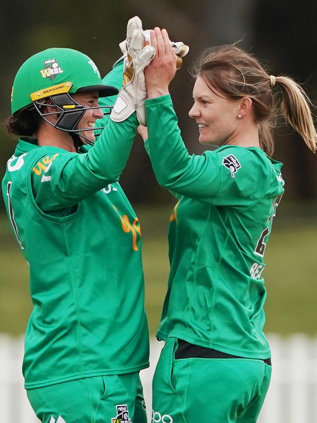Kristen Beams celebrates a wicket for the Melbourne Stars in October, 2019. Picture: AAP Image/Michael Dodge.