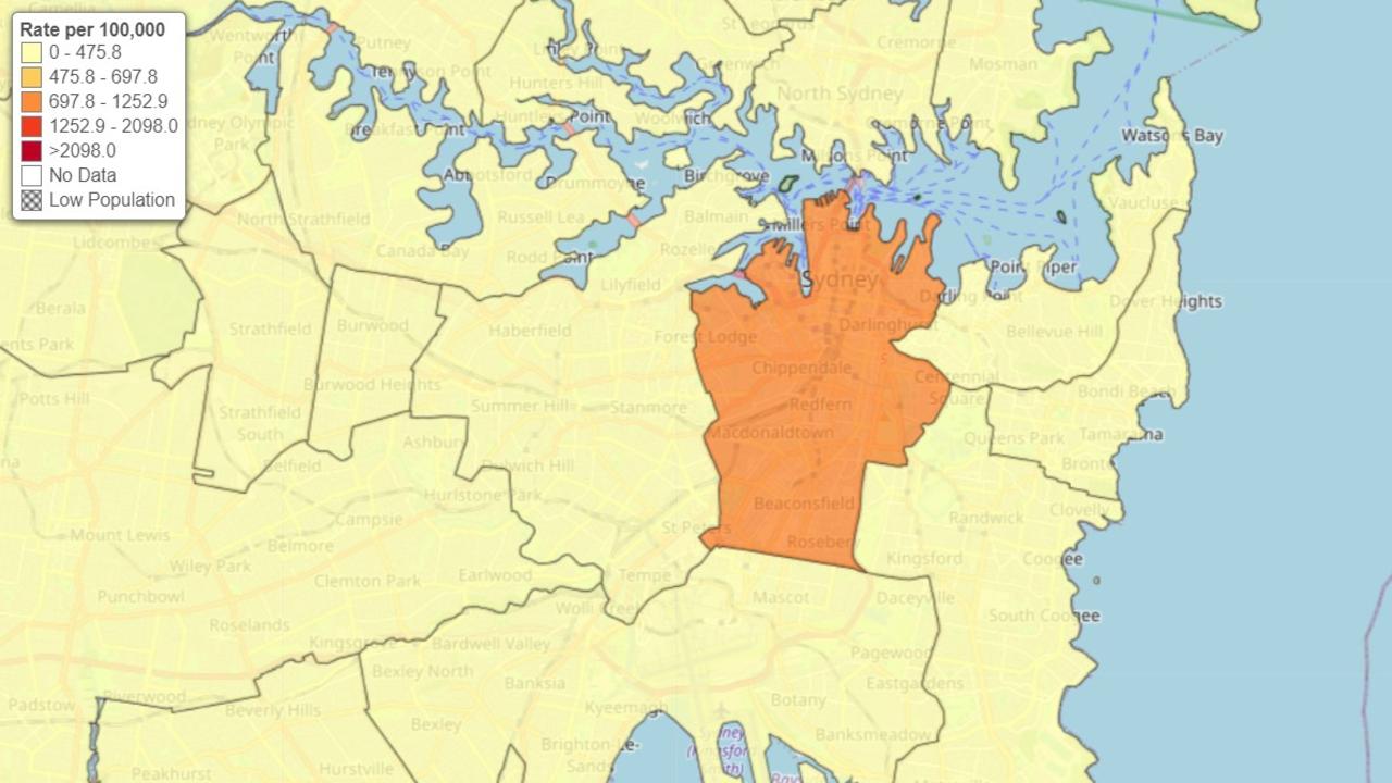 Sydney CBD was the only NSW metropolitan LGA of the 40 LGAs with the highest rates. Picture: NSW BOCSAR