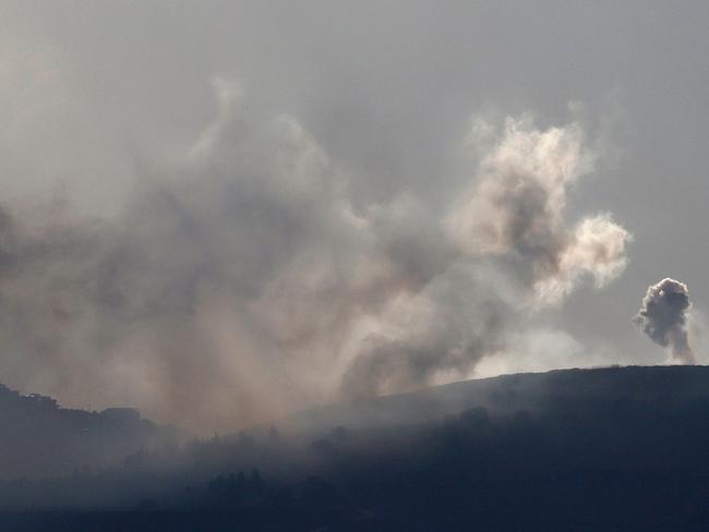 Smoke billows following Israeli bombardment on the Lebanese village of Markaba. Picture: AFP