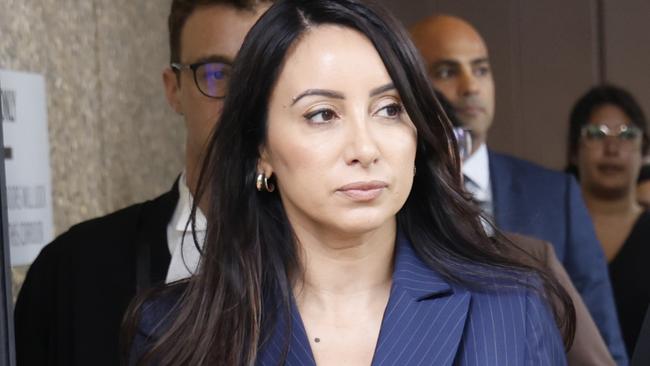 SYDNEY, AUSTRALIA. NewsWire Photos. FEBRUARY 6, 2025. Presenter and journalist Antoinette Lattouf pictured in a blue pinstripe suit as she leaves Federal court, Sydney., Picture: NewsWire/ Damian Shaw,