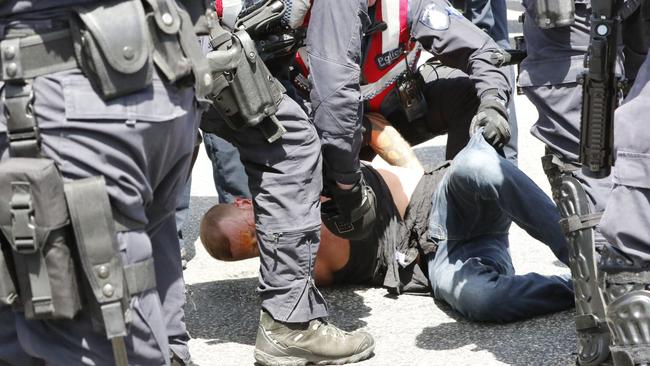 United Patriots Front supporters clash with police. Picture: Matrix News