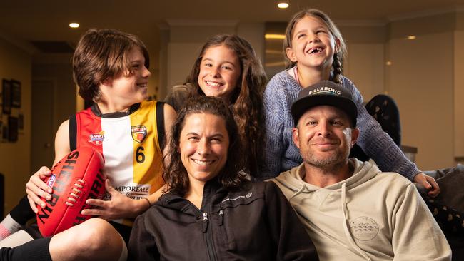 Jason and Renee Scott with their children Noah, Phoebe and Leah at their North Plympton home. Picture: Matt Turner