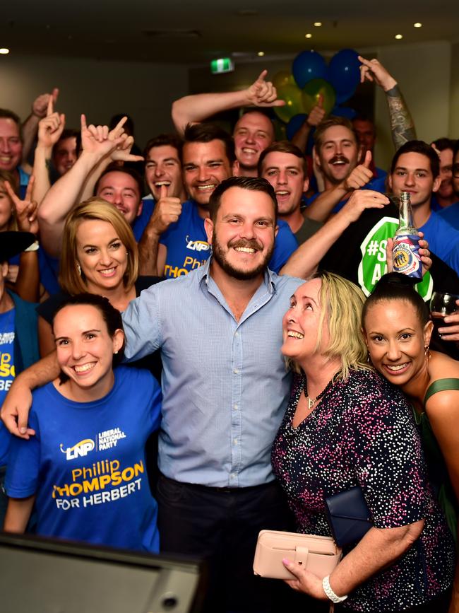 Phil Thompson celebrates his victory in Herbert. Picture: Alix Sweeney