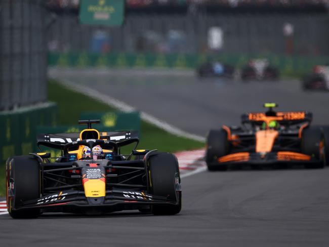 Max Verstappen leads McLaren rival Lando Norris during the Mexico GP. Picture: Getty Images