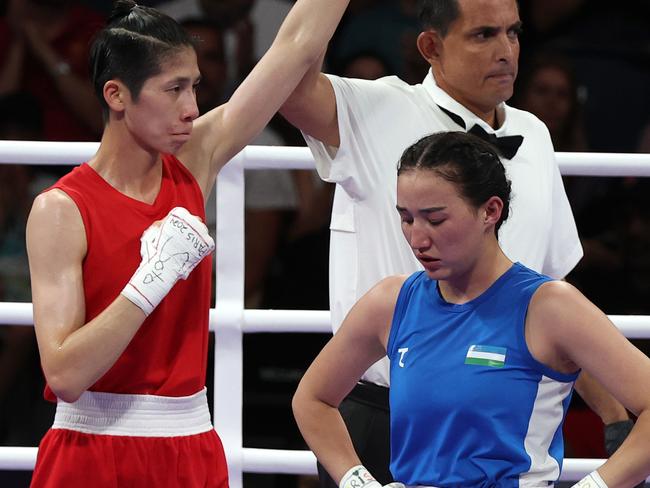 Lin Yu-Ting from Chinese Taipei celebrates victory as her rival refuses to shake hands. Picture: Adam Head