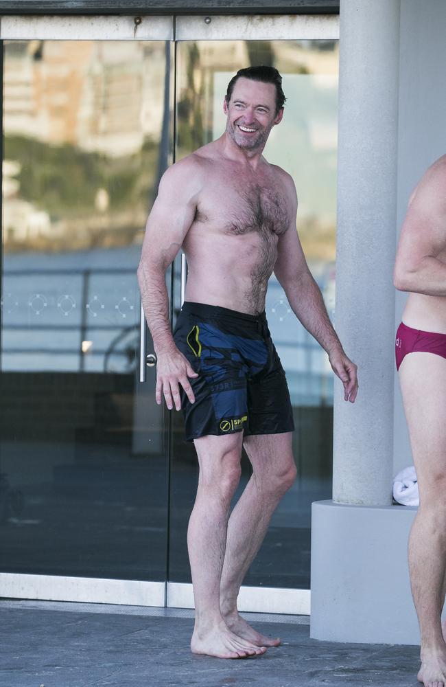 Hugh Jackman braved the cold weather. Picture: Dylan Robinson